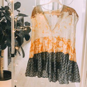 Yellow mixed print babydoll tank || Free People